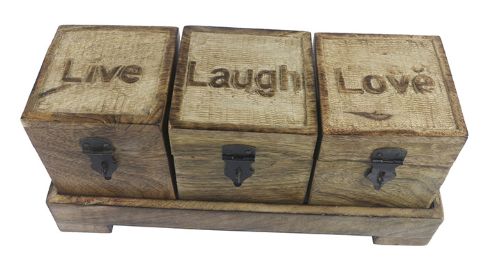 Set Of 3 "Live, Laugh, Love" Boxes On Stand